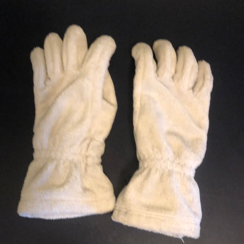 Lands End Soft White fleece gloves. Kids size M